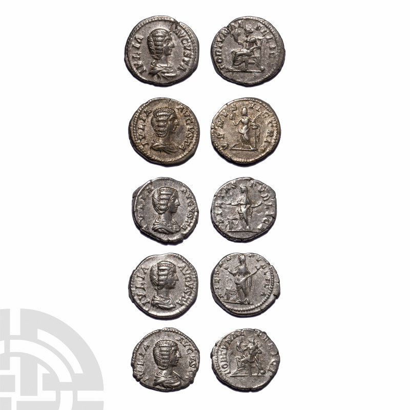 Julia Domna - AR Denarii [5]. 194-211 A.D. Wife of Septimius Severus, group comp...