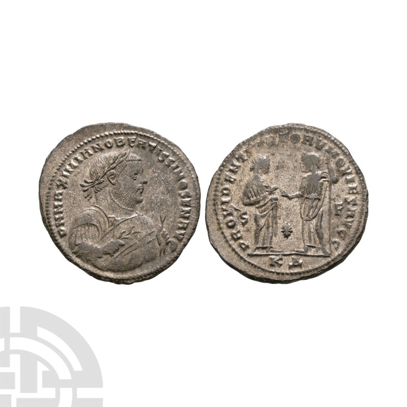 Maximian - Providentia and Quies Silvered Follis. 305-306 A.D. Post abdication i...