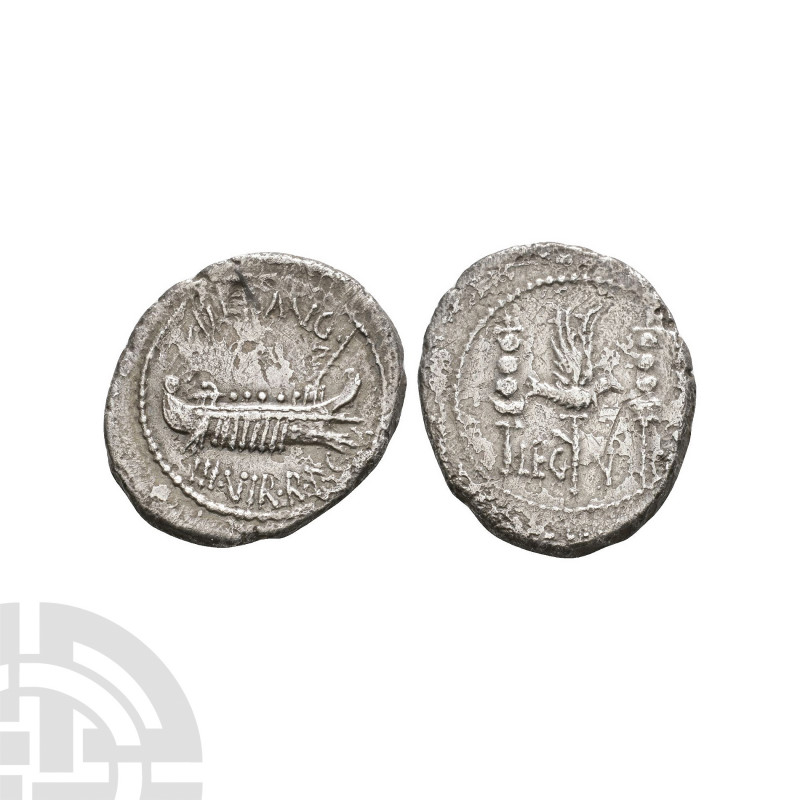 Marc Anthony - Legion V AR Denarius. 32-31 B.C. Patrae(?) mint. Obv: ANT AVG III...