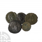 Constantine I Era - Late Bronzes [5]. 4th century A.D. Group comprising: various issues, types and mints. 9.44 grams total. By inheritance. Property o...
