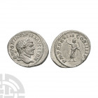 Caracalla - Pax AR Denarius. 215 A.D. Rome mint. Obv: ANTONINVS PIVS AVG GERM legend with laureate bust right. Rev: P M TR P XVIII CS IIII P P legend ...