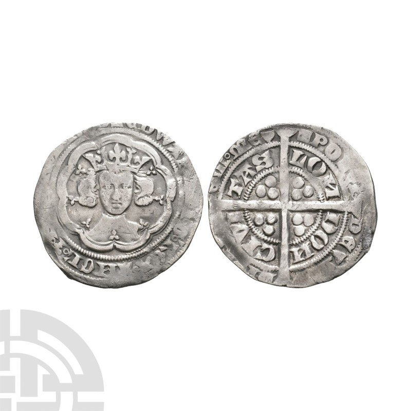 Edward III - London - Pre Treaty Groat. 1351-1352 A.D. Series C. Obv: facing bus...