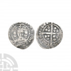 Edward III - Durham - Pre Treaty Penny. 1356-1361 A.D. Pre Treaty, series G. Obv: facing bust with pellet trefoil on breast and EDWARDVS REX ANGLI leg...