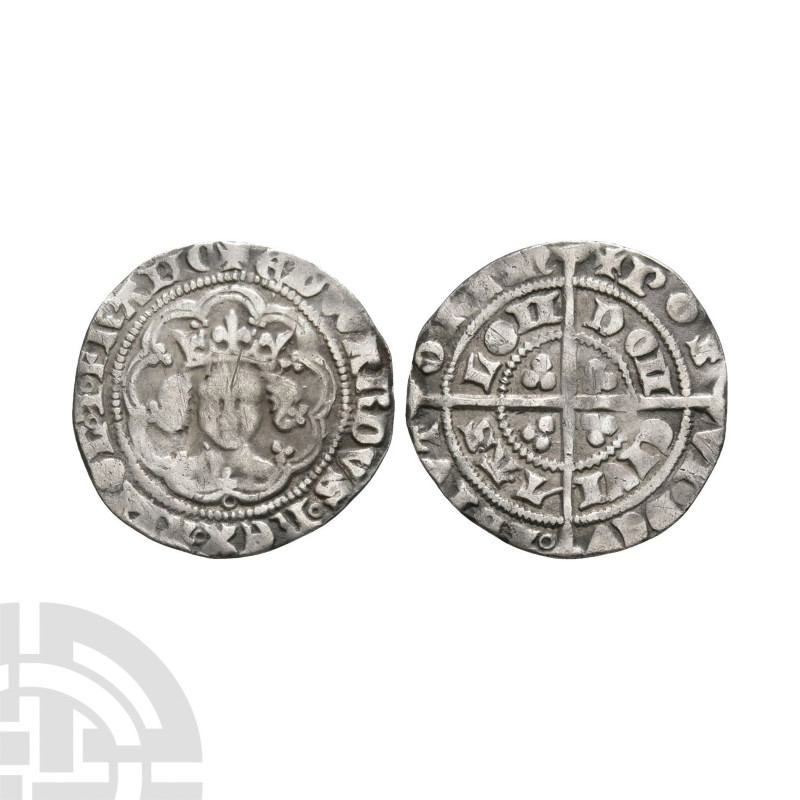 Edward III - Mule and Offset Legend Error Pre Treaty Halfgroat. 1356-1361 A.D. P...