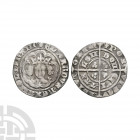 Edward III - Mule and Offset Legend Error Pre Treaty Halfgroat. 1356-1361 A.D. Pre Treaty, series Ga/Gf mule issue. Obv: facing bust within tressure w...