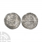 Edward III - London - Pre Treaty Groat. 1354-1355 A.D. Pre Treaty, series E. Obv: facing bust within tressure with EDWARD D G REX ANGL Z FRANC D HYB l...
