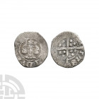 Edward III - London - Farthing. 1344-1351 A.D. Third (Florin) coinage. Obv: facing bust with [EDWA]RDVS [REX] legend. Rev: long cross and pellets divi...