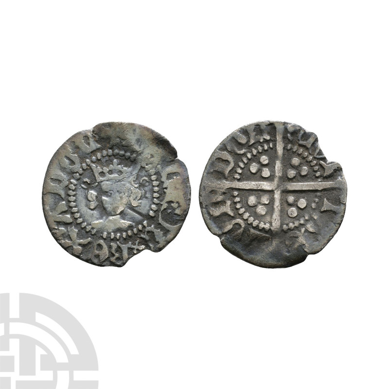 Henry V - London - Halfpenny. 1413-1422 A.D. Class C. Obv: facing bust with brok...
