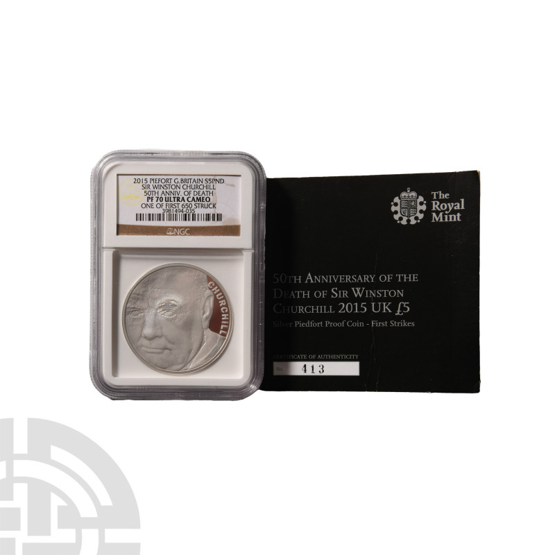 Elizabeth II - 2015 - RM Churchill Anniversary Proof Silver £5 [no.413]. Dated 2...