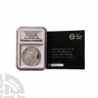 Elizabeth II - 2015 - RM Churchill Anniversary Proof Silver £5 [no.413]. Dated 2015 A.D. Silver proof. Obv: profile bust with ELIZABETH II D G REG F D...