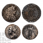 Charles II and Anne - Twopence and Penny [2]. Dated 1679 and 1708 A.D. Group comprising: Charles II, halfgroat, 1679. Obv: profile bust with CAROLVS I...