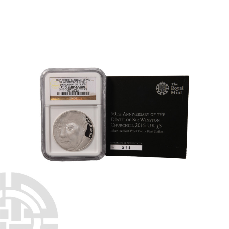 Elizabeth II - 2015 - RM Churchill Anniversary Proof Silver £5 [no.514]. Dated 2...