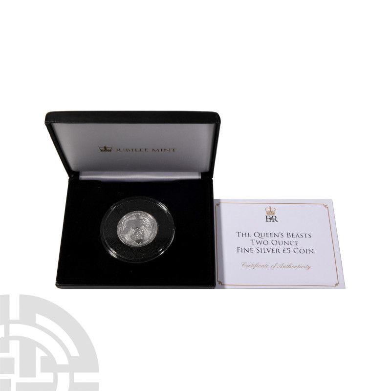 Elizabeth II - 2019 - JM Queens Beasts Falcon Proof 2oz Silver £5. Dated 2019 A....