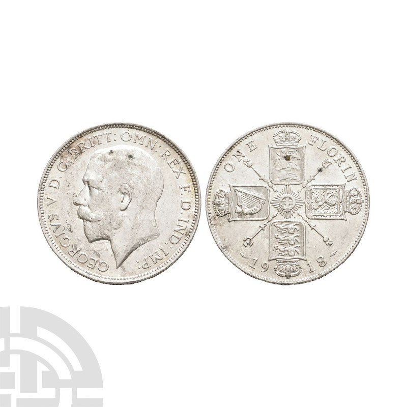 George V - 1918 - Florin. Dated 1918 A.D. First coinage. Obv: profile bust with ...