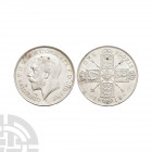 George V - 1918 - Florin. Dated 1918 A.D. First coinage. Obv: profile bust with GEORGIVS V D G BRITT OMN REF F D IND IMP legend. Rev: cruciform arms w...