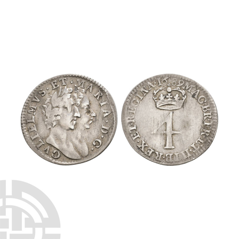 William and Mary - 1689 - Groat. Dated 1689 A.D. Obv: jugate profile busts with ...