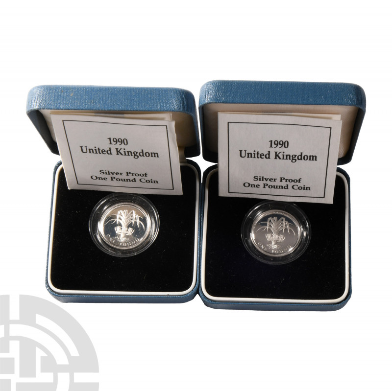 Elizabeth II - 1990 Wales - RM Proof Silver £1s [2]. Dated 1990 A.D. Silver proo...