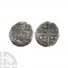Ireland - Edward IV - Dublin - Penny. 1472-1478 A.D. Light coinage, 'cross and pellets' issue. Obv: facing bust with pellets by neck and clipped legen...