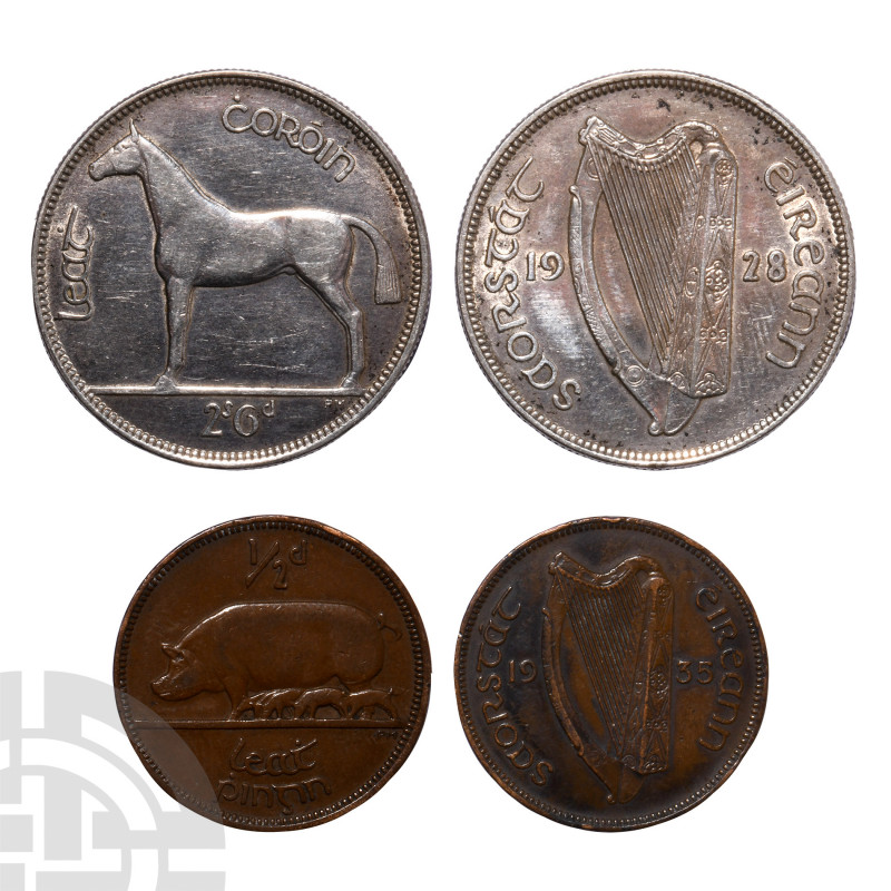 Ireland - 1928 and 1935 - Halfcrown and Halfpenny [2]. Dated 1928 and 1935 A.D. ...