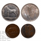 Ireland - 1928 and 1935 - Halfcrown and Halfpenny [2]. Dated 1928 and 1935 A.D. Silver halfcrown, 1928. Obv: harp dividing date with Gaelic legend. Re...