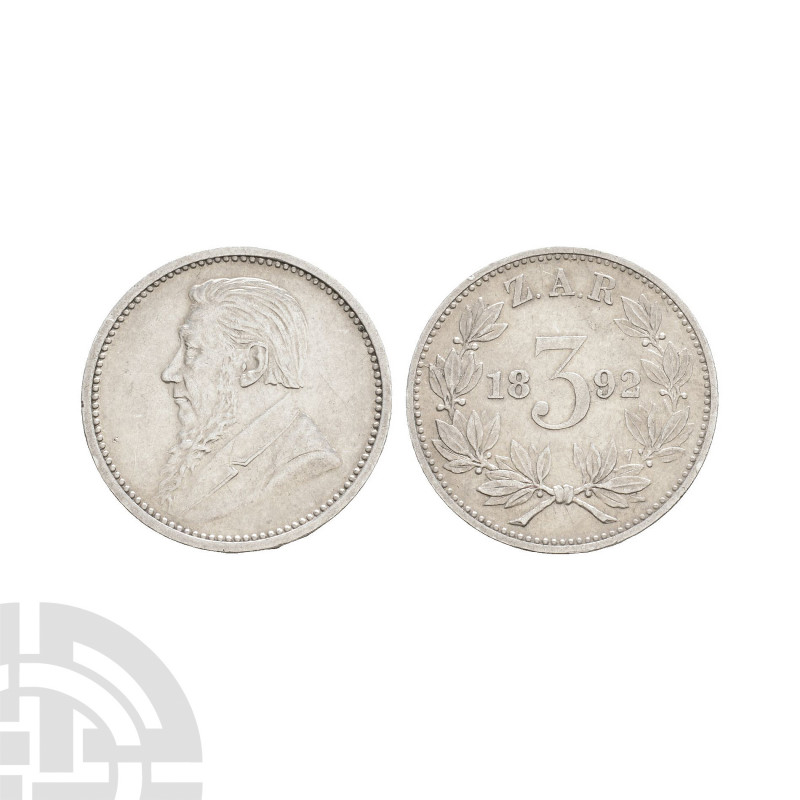 South Africa - Republic - 1892 - Threepence. Dated 1892 A.D. Obv: profile bust l...