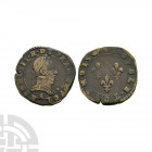 France - Henry III - Paris - Double Tournois. 1574-1589 A.D. Paris mint. Obv: profile bust with mintmark 'A' below and HENRI III R DE FRAN ET POL lege...