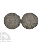 France - Henry II - 1597 - Billon Douzain. Dated 1597 A.D. Obv: crowned arms with R - H at sides and HENRIC P DOMBAR D MONTISP M legend. Rev: cross an...