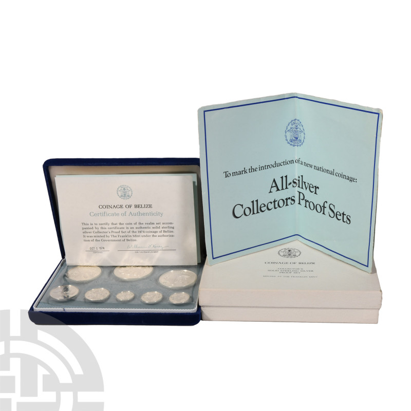 Belize - 1974 - Cased Silver Proof Set [8]. Dated 1974 A.D. Set comprising: silv...