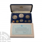 Barbados - 1973 - FM Cased Proof Set [9]. Dated 1973 A.D. Set comprising: 1, 5, 10 and 25 cents with 1, 2, 5 and 10 dollars (5 and 10 dollars in silve...