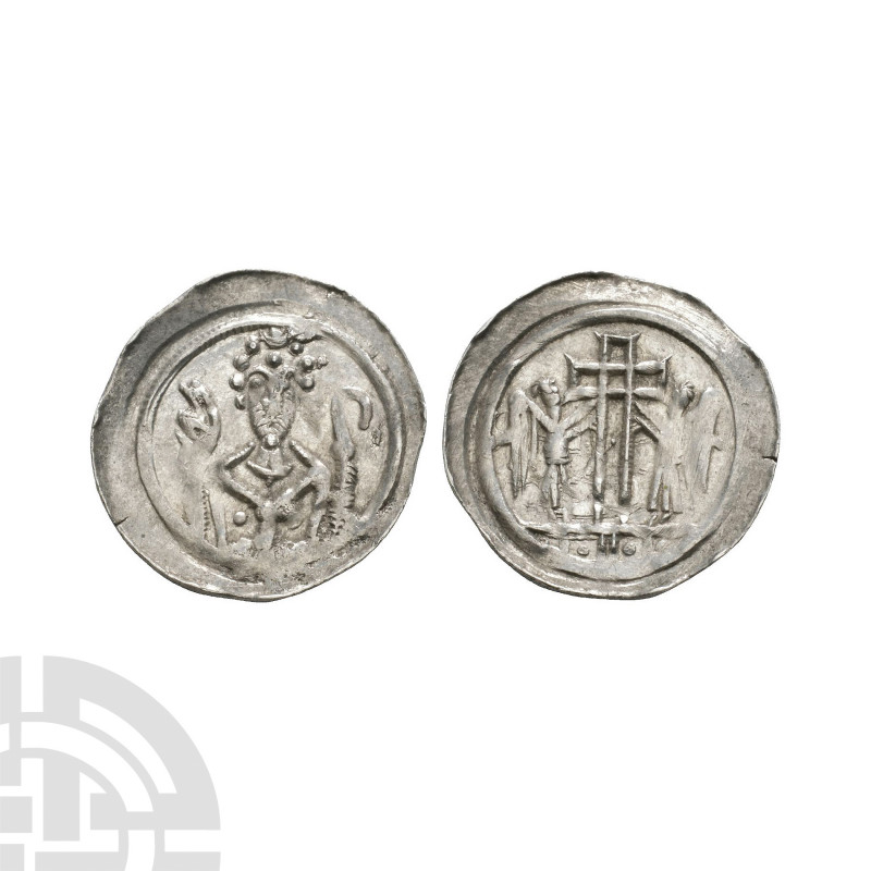 Germany - Selz - Abbot Pfennig. 12th century A.D. Obv: facing abbot holding croz...