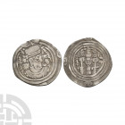 Sassanian - Khusru I - AR Dirham. 531-579 A.D. Obv: profile bust right. Rev: fire altar and attendants. Cf. OCTV 2, 1028. 2.39 grams. London collectio...
