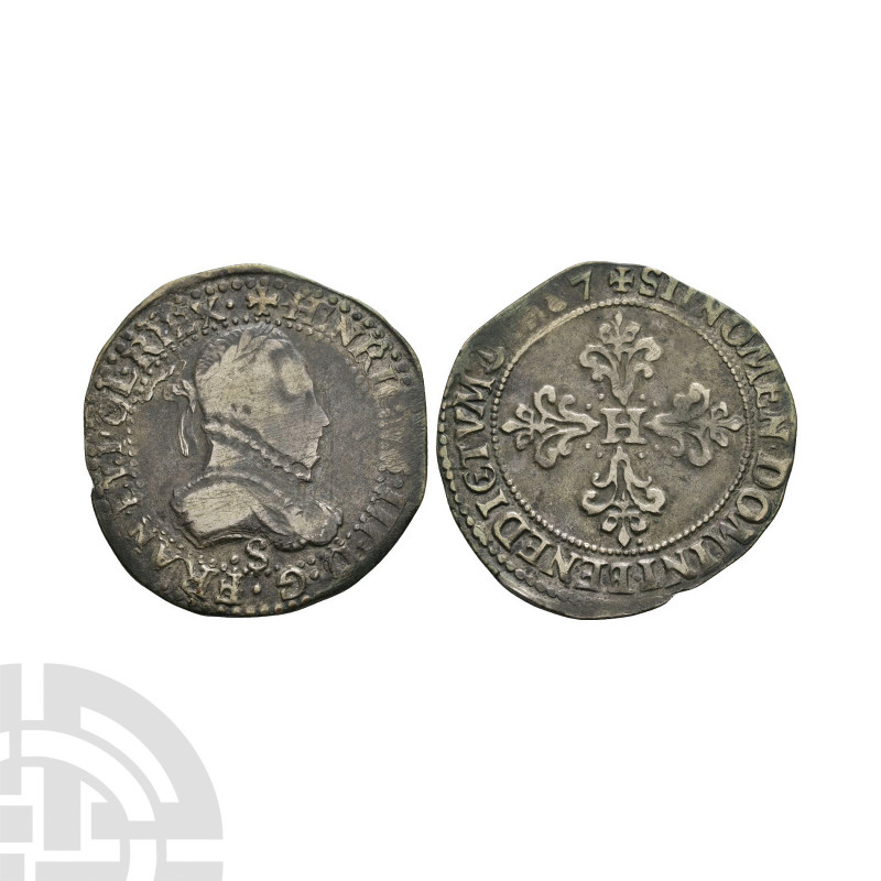 France - Henry III - 1587 S - Demi Franc. Dated 1587 A.D. Troyes mint. Obv: prof...