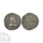 France - Henry III - 1587 S - Demi Franc. Dated 1587 A.D. Troyes mint. Obv: profile bust with mintmark 'S' below and HENRICVS III D G FRAN ET POL REX ...