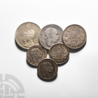 Mixed Silver Coin Group [6]. 19th-20th century A.D. Group comprising: Austria, 1 corona (3; 1913, 1915, 1916), 1 florin (1; 1889); Serbia, 2 dinars (1...