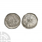 Germany - Selz - Abbot Pfennig. 12th century A.D. Obv: abbot facing right holding crozier with monk facing left before. Rev: facade of abbey surmounte...