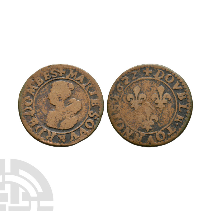 France - Marie de Montpensier - 1622 - Double Tournois. Dated 1622 A.D. Obv: pro...