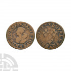 France - Marie de Montpensier - 1622 - Double Tournois. Dated 1622 A.D. Obv: profile bust with MARIE SOVVER DOMBES legend. Ref: three lis with DOVBLE ...