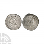 Germany - Selz - Abbot Pfennig. 12th century A.D. Obv: abbot facing left holding crozier with right hand raised in blessing. Rev: facade of abbey. See...