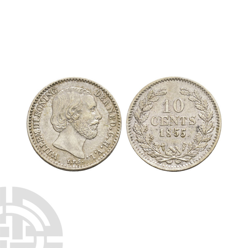 Netherlands - Willem III - 1855 Low 5 - 10 Cents. Dated 1855 A.D. Obv: profile b...