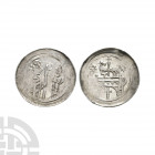 Germany - Selz - Abbot Pfennig. 12th century A.D. Obv: abbot facing right holding crozier with monk facing left before. Rev: facade of abbey surmounte...