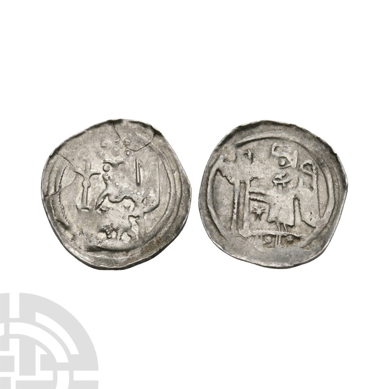 Germany - Selz - Abbot Pfennig. 12th century A.D. Obv: facing enthroned figure. ...