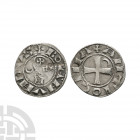 Crusader Issues - Antioch - Bohemond III - AR Denar. 1163-1201 A.D. Obv: mailed profile bust left with crescent to left and star to right and BOAMVNDV...