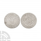 Latvia - Riga - Stephen Bathory - 1582 - 1 Schilling. Dated [15]82 A.D. Riga mint. Obv: crowned S with arms and STEPH D G REX POL LI legend. Rev: cros...