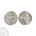 Germany - Mainz - Otto III - AR Denier. 983-1002 A.D. Obv: cross and pellets with uncertain legend. Rev: church facade with uncertain legend. Dbg. 777...