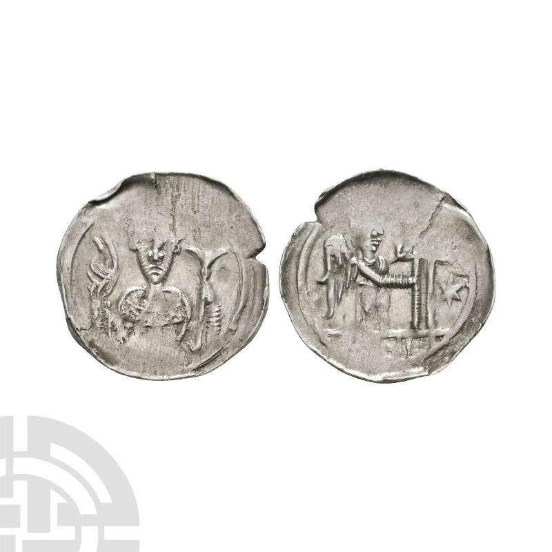 Germany - Selz - Abbot Pfennig. 12th century A.D. Obv: facing bust of abbot, hol...