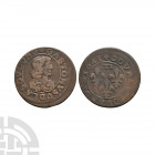 France - Gaston of Dombes - 1641 - Double Tournois. Dated 1641 A.D. Under Louis XIII. Obv: profile bust with GASTONVSVDLASOVDOMG legend. Rev: three li...