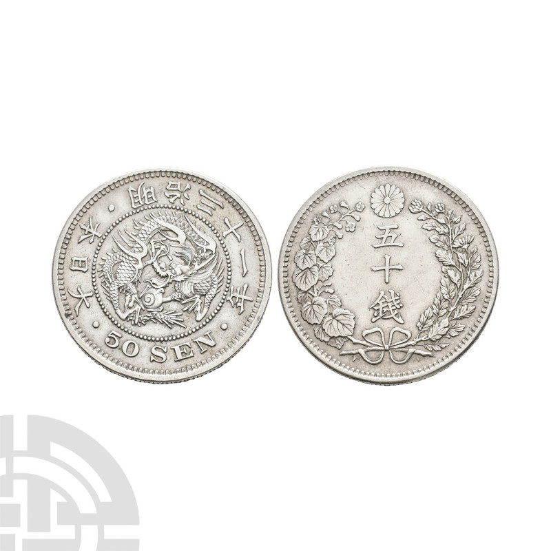 Japan - 1898 Year 31 - 50 Sen. Dated year 31 (1898 A.D.) Obv: dragon with 50 SEN...