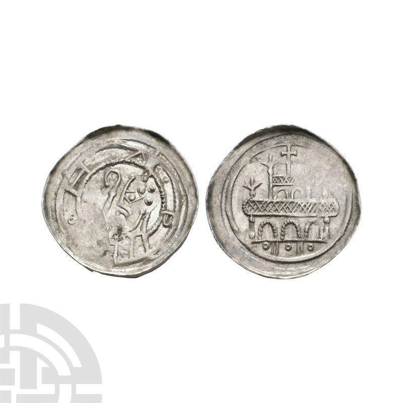 Germany - Selz - Abbot Pfennig. 12th century A.D. Obv: abbot facing left holding...