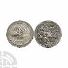 Turkey - Ottoman - 1223h - Kurush. Dated year 5, 1223h. Obv: toughra with inscription, year and date. Rev: inscription in four lines. KM# 560. 9.92 gr...