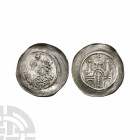 Germany - Selz - Abbot Pfennig. 12th century A.D. Obv: abbot facing left holding crozier with right hand raised in blessing with star above. Rev: faca...